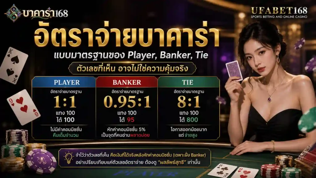 อัตราจ่ายบาคาร่า แบบมาตรฐานของ Player, Banker, Tie